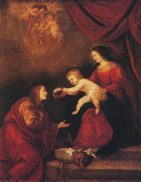 Santa Rosalía a los pies de la Vírgen y el Niño